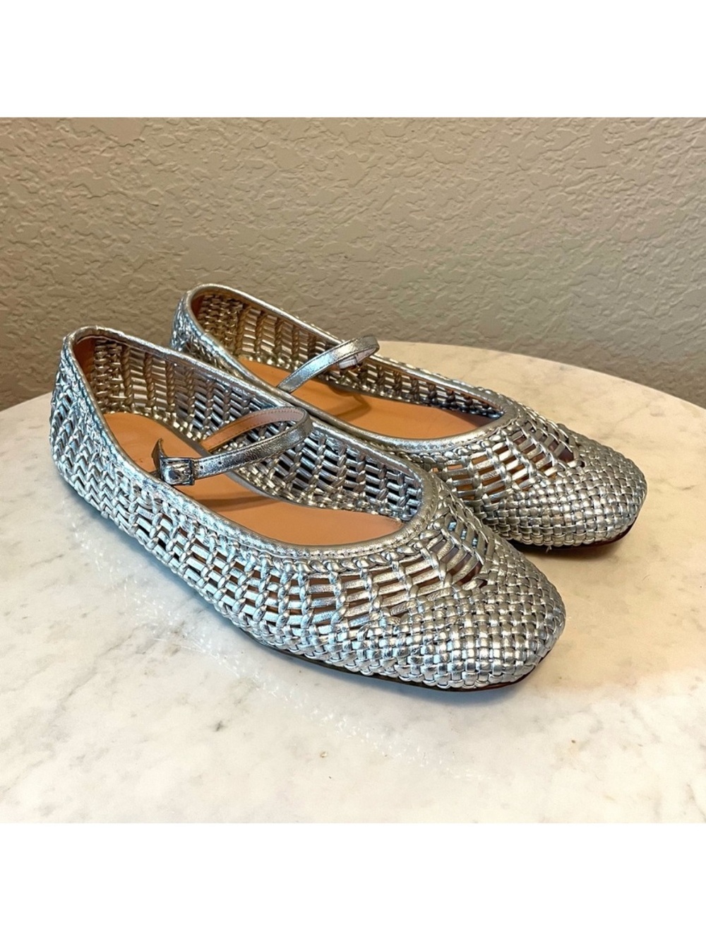 J. CREW Quinn Woven Leather Mary Jane’s‎ in Metallic Silver Size 6 1/2 - Picture 5 of 8